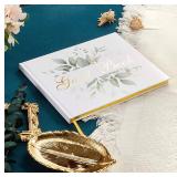 TRULIVA Wedding Guest Book with Pen and Pen Holder, Lined Sign in Wedding Registry Guestbook, Hardcover with Gold Foil, Gilded Edges, 7" x 9" (Eucalyptus Gold Foil, Book, Pen and Pen Holder)