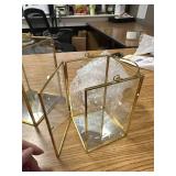 Set of 2 Gold Glass Hurricane Candle Holders