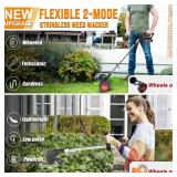 Cordless Weed Wacker, 21V Electric Weed Wacker Eater Battery Powered, Weed Trimmer with 2 2Ah Battery Operated & Charger & Wheels, 3 in 1 No-String Grass Trimmer, Brush Cutter, Edger for Garden Yard -