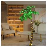 Lighted Palm Tree 5FT 96 LED Artificial Palm Tree Decor for Outdoor Light up Fake Tree for Indoor Outside Patio Hawaiian Tiki Bar Decoration - Retail: $78.77