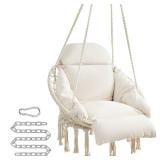 SONGMICS Hanging Chair, Hammock Chair with Large, Thick Cushion, Boho Swing Chair for Bedroom, Patio, Balcony, Garden, Holds up to 264 lb, Accessories Included, Cream White UGDC042M01 - Retail: $110.5