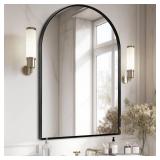 Minuover Large Black Arched Mirror, 30" x 40" Modern Brushed Metal Frame Arch Wall Decorative Mirror, Arched Top Bathroom Vanity Mirror for Living Room Bedroom Hallways Entryway - Retail: $118.28