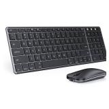 Wireless Bluetooth Keyboard and Mouse for Mac, Multi-Device Rechargeable Slim Keyboard and Mouse Stainless Steel Full Size, Compatible with MacBook Pro/Air, iPad, iMac - Space Gray