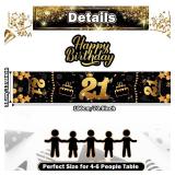 Happy 21st Birthday Table Runner Black Gold 72 Inch Long Celebrate 21st Birthday Table Runner for 21 Years Old Men Women Birthday Anniversary Party Decor Non-Slip Dining Table Linen Cloth Decorations