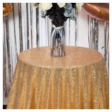 JYFLZQ Light Gold Sequin Tablecloth - 70" Round Sparkly Glitter Table Cover Overlay Shimmer Table Cloth, Perfect for Wedding, Birthday Party, Baby & Bridal Shower