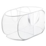 Foldable Laundry Basket - Popup and Collapsible, Durable Mesh Material, Folds for Storage, Easy Carry Handles. Great Hamper for College Dorm, Laundry Room or Travel. (White | 2-Compartments)