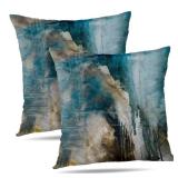 Alricc Turquoise and Black Pillow Covers 16X16, Teal Abstract Art Painting Aesthetic Square Accent Decorative Throw Pillow Covers, Soft Throw Pillows for Couch Sofa Bedroom Set of 2