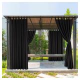 BONZER Outdoor Curtains for Patio Waterproof, Tab Top Weatherproof Outside Curtains for Porch, Pergola, Gazebo, Cabana, Pavilion, 1 Panel, 52x84 Inch, Black