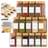 FINESSY Spice Jars with Bamboo Lids 36 Pack, Glass Spice Jars with Label Seasoning Container Organizer, Spice Bottles Empty Glass with Labels, Seasoning Organizer Jars, Spice Containers with Labels