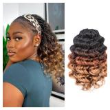 ToyoTree Ocean Wave Crochet Hair - 12 Inch 8 Packs 3 Tones Ombre Brown Mid-Length Curly Deep Wave Crochet Hair, Synthetic Ocean Wave Braiding Hair Extensions (12 Inch,OT30/27-8P)