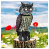 1 Pcs Solar Powered Fake Owl Animal Decoy Bird Scarecrow 180 Degree Rotation Head Waterproof Bird Repellent Light up Eyes and Owl Sound Realistic Look Highly Sensitive Motion Sensor Detects