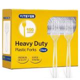 [100 Count] Clear Plastic Forks Heavy Duty, Premium Disposable Forks, Durable Plastic Cutlery for Parties, Picnics, Big Event, Daily Use - Heat Resistant & BPA Free