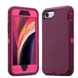 Ballaber for iPhone SE 2020 / iPhone 7 / iPhone 8 Case 3 in 1 Full Body Heavy Duty Defender Shockproof Hard Bumpe Soft Silicone Cover with Screen Protector (Wine red)