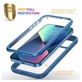 Diaclara Designed for iPhone 13 Case, Full Body Rugged Case with Built-in Touch Sensitive Anti-Scratch Screen Protector, Soft TPU Bumper Case for iPhone 13 6.1" (Blue and Clear)