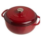 Lodge 6 Quart Enameled Cast Iron Dutch Oven with Lid - Dual Handles - Oven Safe up to 500° F or on Stovetop - Use to Marinate, Cook, Bake, Refrigerate and Serve - Island Spice Red