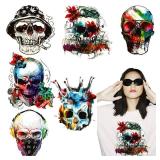 6 Pieces Iron on Decals for Clothing T Shirts Skull Iron on Patches Iron on Stickers for Youth 4 Inch DIY Heat Transfer Clothing Patches Coat(Skull Style)