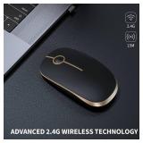 VssoPlor Wireless Mouse, 2.4G Slim Portable Computer Mice with Nano Receiver for Notebook, PC, Laptop, Computer (Black and Gold)