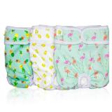 Pet Magasin Reusable Washable Dog Diapers (Pack of 3), Highly Absorbent with Strong & Flexible Closure (Trending, Small (11 16 Waist))