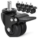 Nefish Office Chair Caster Wheels with Brake, 11mm, 2 Inch Heavy Duty Rubber Office Chair Wheel Replacement, Support 750lbs(Set of 5), Quiet Desk Chair Rollers, Safe for All Floors, Universal Fit