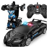 LNNKINE Remote Control Car, Transform Robot RC Cars, 2.4Ghz Transforming Police Car Toy with LED Light, One Button Deformation and 360° Rotating Drifting, Toys for Boys Age 4 7 8 12