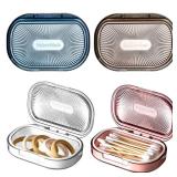 Kigley 4 Pcs Hair Tie Container Small Portable Travel Cotton Swab Holder Flosser Dispenser with Lid Plastic Box Beads Storage Containers for Small Items, 3.94 x 2.76 Inch (Pink, Blue, White, Gray)