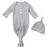 Twopumpkin Baby Girl Boy Coming Home Knotted Gown Unisex Newborn Infant Sleep Onesie Outfit Cute Baby Winter Pajamas (A Waffle Knit Gray,0 3 Months)