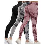 CHRLEISURE 2 Piece Workout Leggings Sets for Women, Gym Scrunch Butt Butt Lifting Seamless Leggings (2Packs Tie Dye, M) ***ONLY Gray and Black