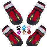 QUMY Dog Shoes for Large Dogs, Medium Dog Boots & Paw Protectors for Winter Snowy Day, Summer Hot Pavement, Waterproof in Rainy Weather, Outdoor Walking, Indoor Hardfloors Anti Slip Sole Red Size 4