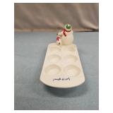 Hallmark Let it Glow Christmas Tea Light Holder Snowman w Dog Ice Tray Ceramic