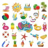 25 Pcs Summer Beach Magnets Refrigerator Protector Car Magnet Flamingo Starfish Palm Tree Cruise Door Decoration Hawaii Tropical Magnetic Decals for Refrigerator Car Cabin Kitchen(Pool Style)