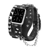 VIQIV Leather Band Compatible with Apple Watch Bands Series 9 8 7 6 5 4 3 38mm 40mm 41mm 42mm 44mm 45mm 49mm for Women Men, Genuine Leather Goth Western Dressy Smart Watch Band Straps for iWatch