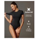 IUGA Bodysuits for Women Tummy Control Crew Neck Short Sleeve Body suits Basic Bodysuit T shirt Tops Black Small