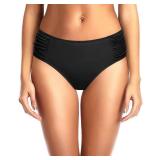 Tempt Me Women Black Bikini Bottoms Mid Waist Ruched Bathing Suit Swimsuit Full Coverage Swim Bottom XL