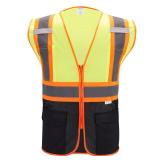 SULWZM High Visibility Reflective Safety Vest with Zipper and Pockets (Yellow & Black),Medium