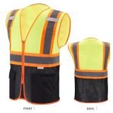 SULWZM High Visibility Reflective Safety Vest with Zipper and Pockets (Yellow & Black),Medium