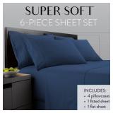 Danjor Linens King Size Sheets Set - 6 Piece Set Including 4 Pillowcases - Deep Pockets - Breathable, Soft Bed Sheets - Wrinkle Free - Machine Washable - Navy King Bed Sheets - 6 pc