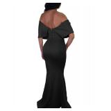 GOBLES Women Sexy V Neck Off The Shoulder Evening Gown Fishtail Maxi Dress (XL, Black)