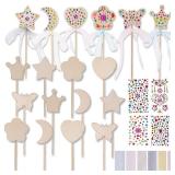 ArtCreativity Fairy Wand Kit, Includes 18 Wooden Wands, 18 Ribbons, and 5 Gem Sticker Sheets - Wand Decorating Kit - Birthday Party Crafts for Kids - Princess Party Activity