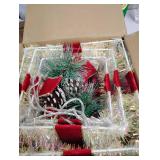 Set of 3 Christmas Lighted Gift Boxes Decorations Indoor, Pre-lit 60LED White Boxes with Gold Snowflake and Red Bows, Battery Operated Christmas Lights Decor for Home, Party, Holiday