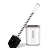 Compact Toilet Brush & Holder, Stainless Steel Handle, Space Saving for Storage, Deep Cleaning, Drip-Proof, Easy to Assemble, Nylon Bristles, White & Grey