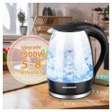 Aigostar Electric Kettle, 1.7 Liter Electric Tea Kettle with LED Illuminated and High Borosilicate Glass, Hot Water Kettle with Filter, BPA Free, Auto Shutoff, Boil-Dry Protection, Cordless, 360° Bas