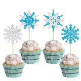 Gyufise 24Pcs Snowflake Cupcake Toppers Double Layer Frozen Cupcake Picks Winter Wonderland Cake Decorations for Snowflake Theme Baby Shower Birthday Merry Christmas Party Supplies Blue Silver