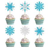 Gyufise 24Pcs Snowflake Cupcake Toppers Double Layer Frozen Cupcake Picks Winter Wonderland Cake Decorations for Snowflake Theme Baby Shower Birthday Merry Christmas Party Supplies Blue Silver