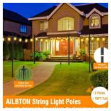 AILBTON 2 Pack 10Ft String Light Poles,Light Poles for Outside String Lights,Outdoor Light Poles with Fork,Metal Poles Stand for Patio,Backyard,Deck