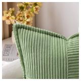 MIULEE Corduroy Pillow Covers with Splicing Set of 2 Super Soft Boho Striped Pillow Covers Broadside Decorative Textured Throw Pillows for Spring Couch Cushion Livingroom 20x20 inch, Sage Green