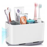 Boperzi Toothbrush and Toothpaste Holder Drainage for Bathroom Countertop with Adjustable Dividers, Large Toothpaste Caddy Organizer Storage Rustic Decor Set Anti-Slip for Shower,Family,Kids Gray