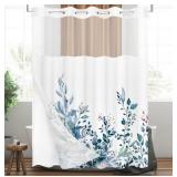 Tititex No Hooks Snap in Liner Blue Eucalyptus Leaves Shower Curtain Sets, Hotel Luxury Double Layers Waterproof Fabric & See-Through Top Window Bathroom Decorative 72x78 Inch