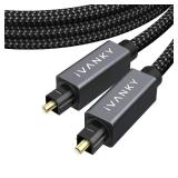 IVANKY Digital Optical Audio Cable 15ft/4.5M, Slim Nylon Braided Audio Optical Cord Toslink Cable for Sound Bar, TV, PS4, Xbox, Samsung, Vizio, 24K Gold Plated   CL3 Rated, Grey