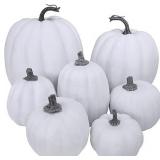 7 Pcs Assorted Sizes Fall Artificial Pumpkins Harvest Pumpkins Faux Foam Pumpkins for Fall Autumn Season Halloween Thanksgiving Harvest Holiday Season Festive Tabletop