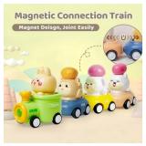 4 Pack Train Cars Playset for Toddlers with Magnetic Connection, Animal Car Baby Toys, Friction Powered Train for Infants Kids Boys and Girls